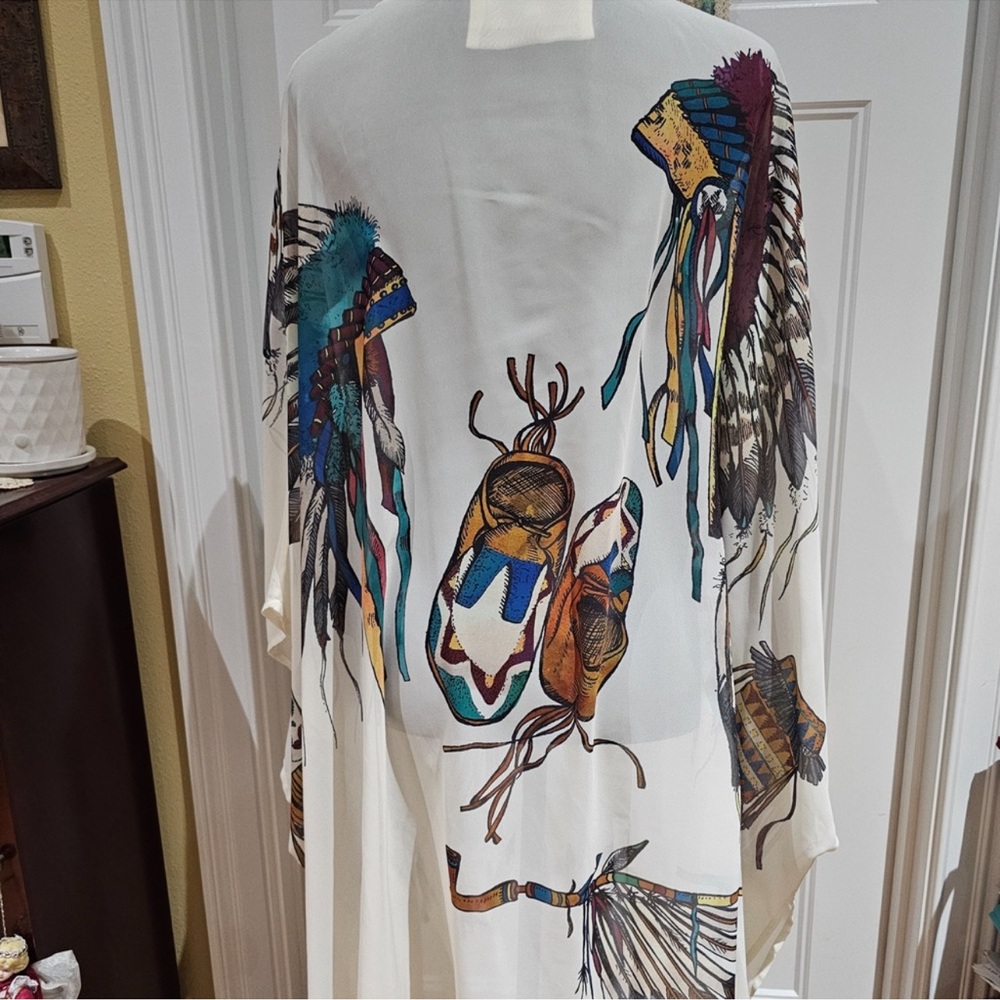 Double D Ranch Native American Kimono top Indian headdress moccasins tomahawk - Picture 2 of 7